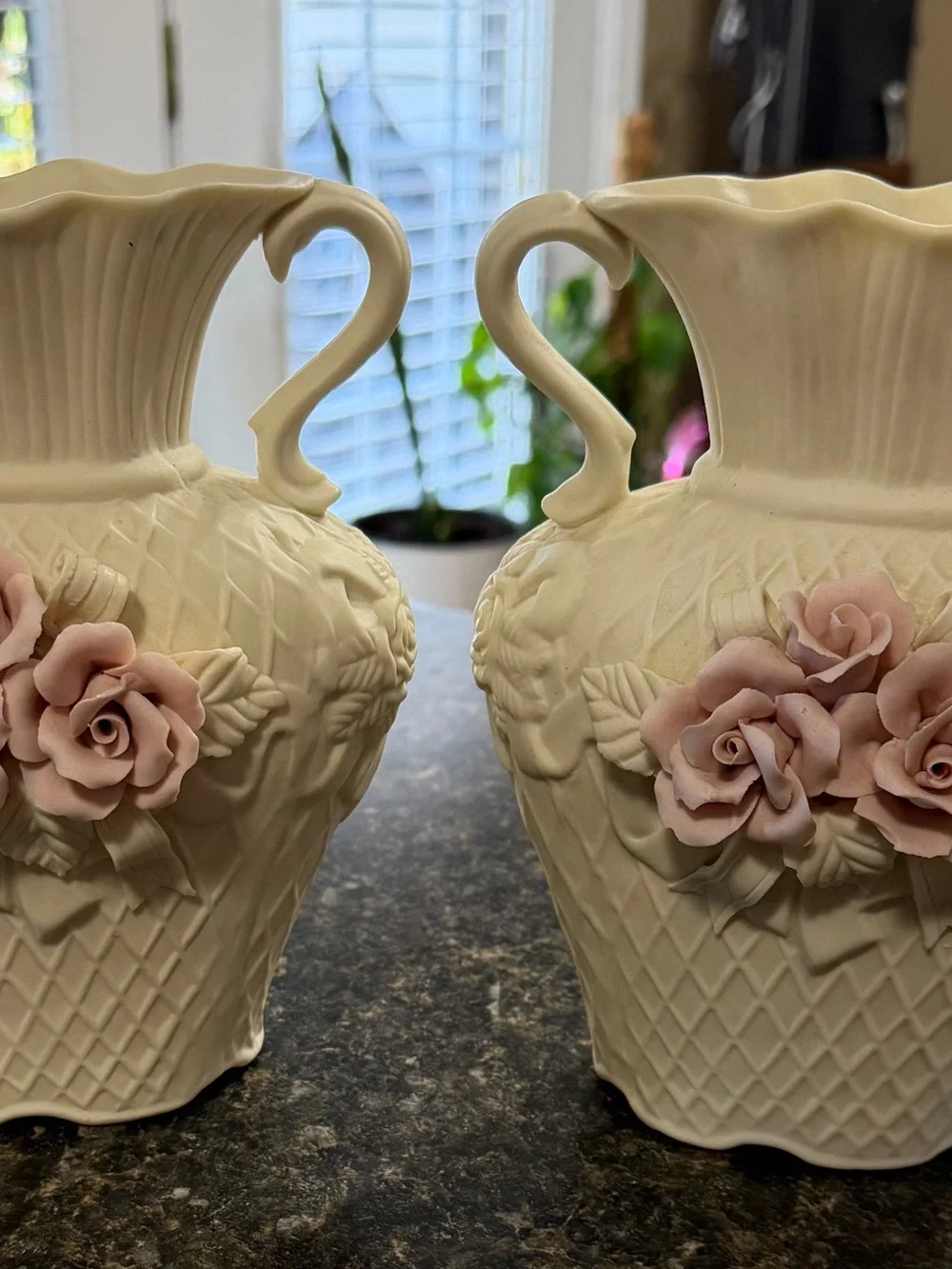 Pair of Cream White Victorian BISQUE PORCELAIN Vases